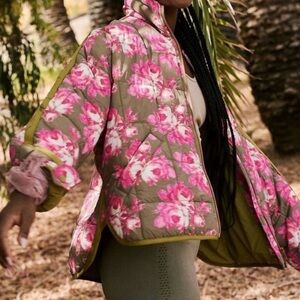 Free People Movement Pippa Packable Puffer Floral Pink and Green Women's Jacket